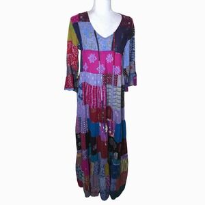 Earthbound Trading Co Patchwork Maxi Dress Bohemian Fairy Grunge Festival Small